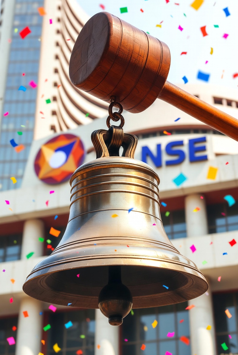 NSE IPO listing bell ceremony with confetti
